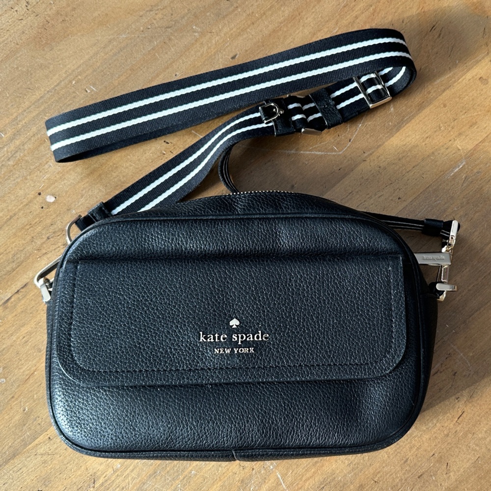 Kate Spade Black Crossbody Bag with Striped Strap
